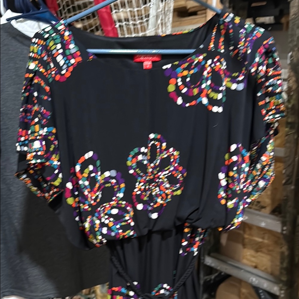 Signature by Sangria Black Blouse with Multicolor Accents
